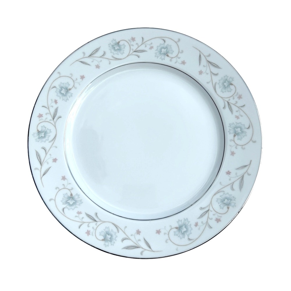 Fine China of Japan English Garden 1221 Dinner Plate 10.5" Blue Pink Silver